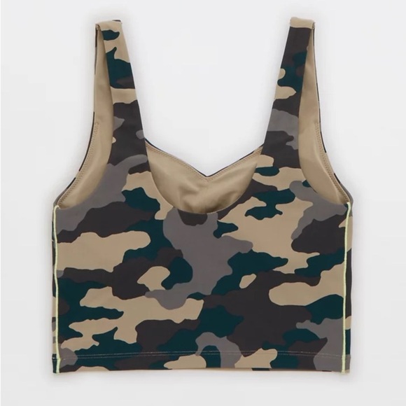 NWT Aerie Green and Brown Camouflage Sports Bra with Lace-Up Back - Picture 5 of 11